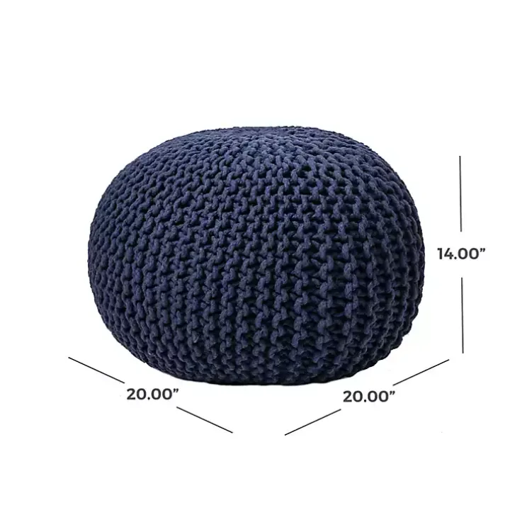 Navy Chain Knitted Round Pouf