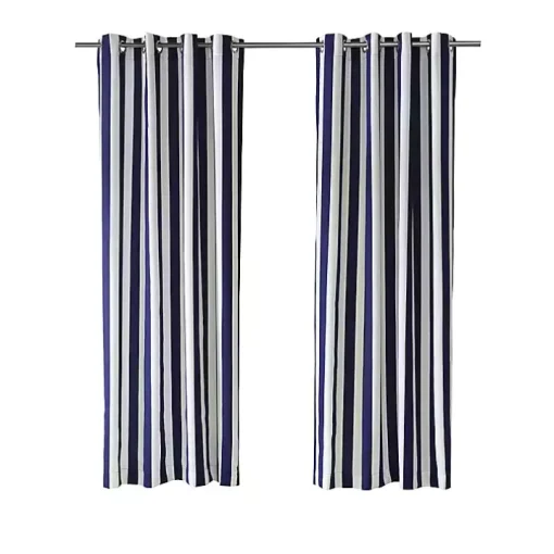 Navy Coastal Stripe Outdoor Curtain Panel, 96 in.