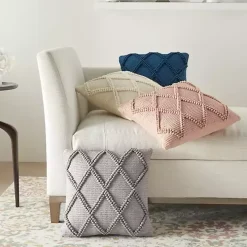 Navy Diamond Lattice Throw Pillow