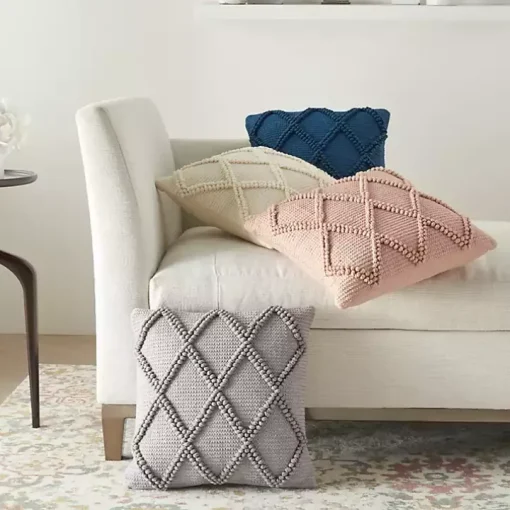 Navy Diamond Lattice Throw Pillow