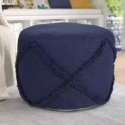 Navy Diamond Tufted Pouf