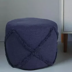Navy Diamond Tufted Pouf