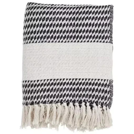 Navy Diamond Weave Throw with Tassels