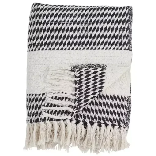 Navy Diamond Weave Throw with Tassels