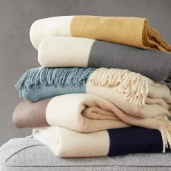 Navy Faux Cashmere Color Block Throw Blanket