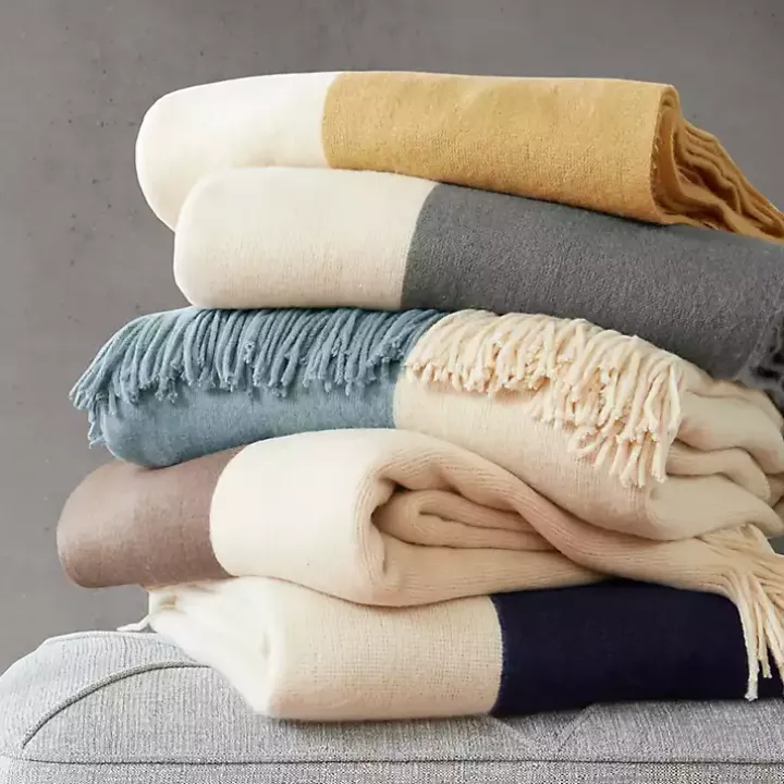 Navy Faux Cashmere Color Block Throw Blanket