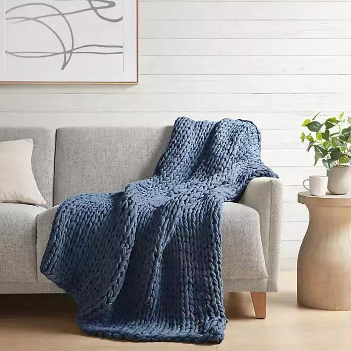Navy Hand Made Chunky Double Knit Throw Blanket