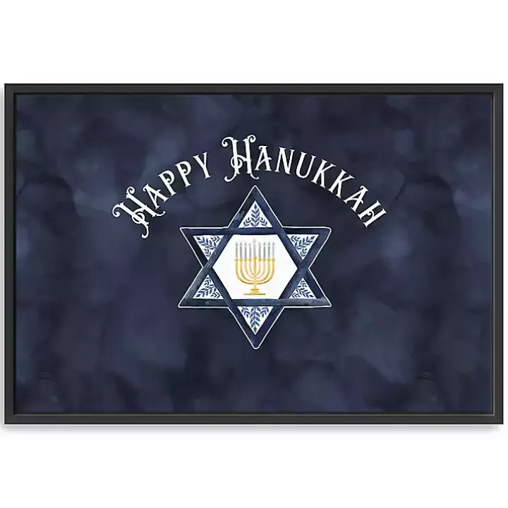 Navy Happy Hanukkah Star Framed Wall Art