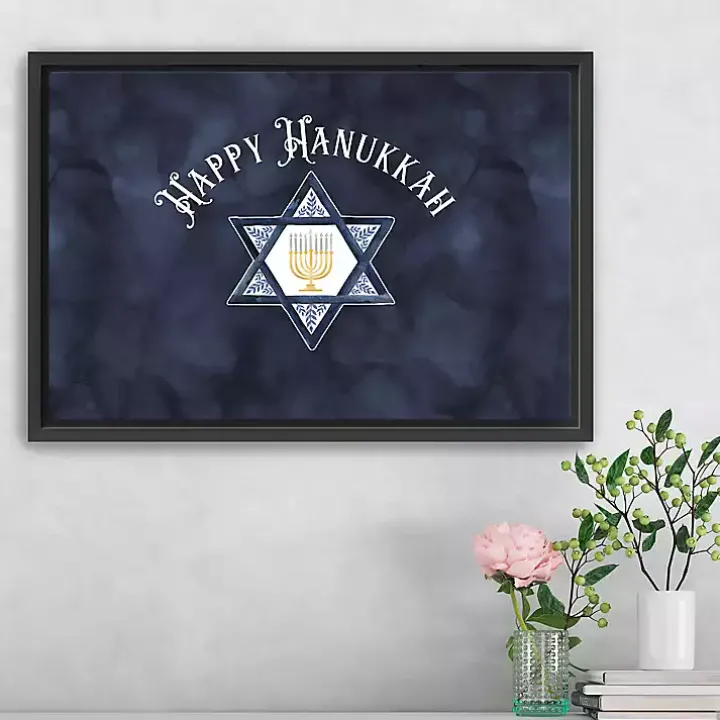 Navy Happy Hanukkah Star Framed Wall Art