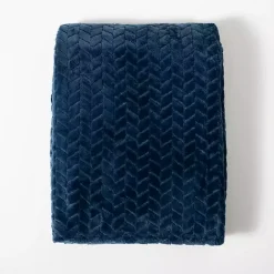 Navy Heavenly Herringbone Plush Throw