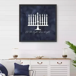 Navy Menorah Framed Hanukkah Wall Art