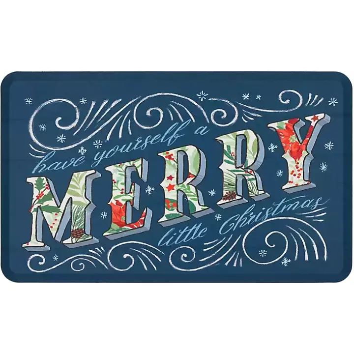 Navy Merry Little Christmas Kitchen Mat