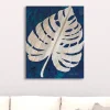 Navy Monstera Leaf Giclee Canvas Art Print