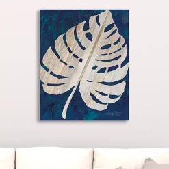 Navy Monstera Leaf Giclee Canvas Art Print
