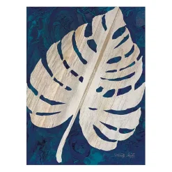 Navy Monstera Leaf Giclee Canvas Art Print