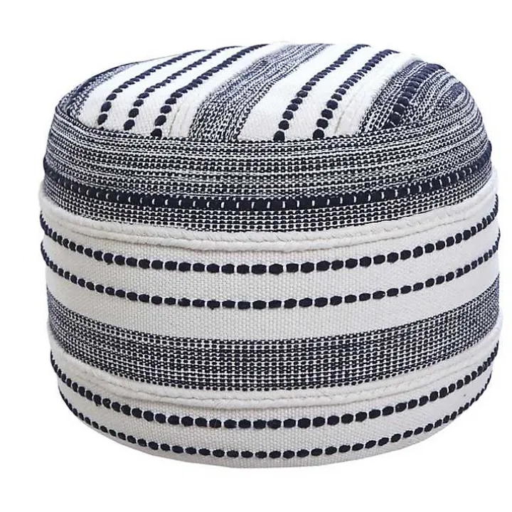 Navy Seaside Textured Stripe Pouf