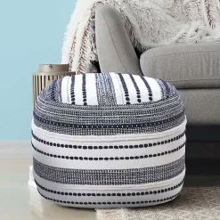 Navy Seaside Textured Stripe Pouf