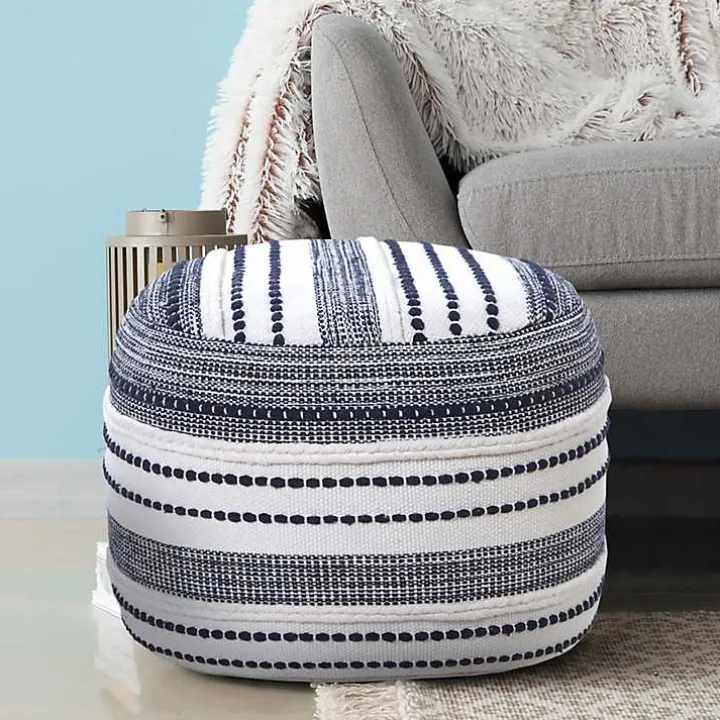 Navy Seaside Textured Stripe Pouf
