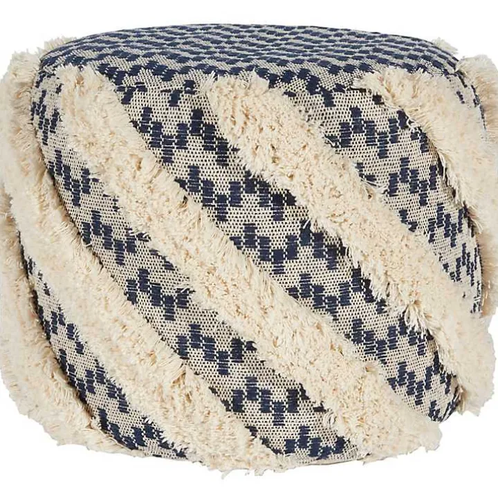 Navy Shag Tufted Diagonal Twist Pouf