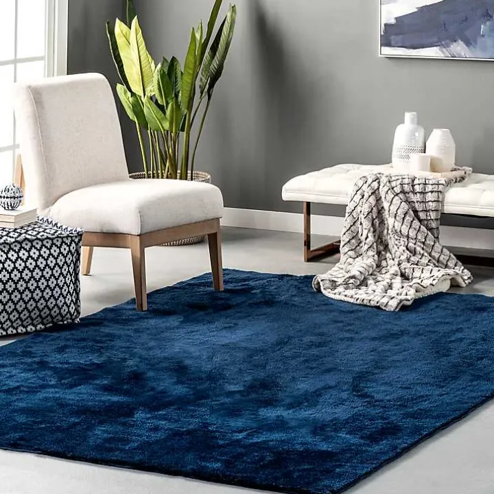 Navy Shag Washable Area Rug, 6x9