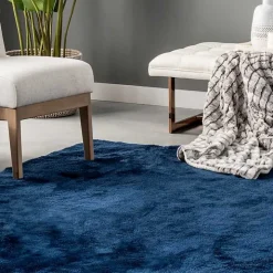 Navy Shag Washable Area Rug, 6x9