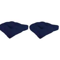 Navy Tufted Outdoor Chair Cushions, Set of 2