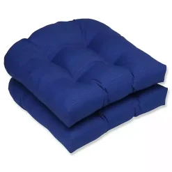 Navy Tufted Outdoor Wicker Chair Cushion, Set of 2