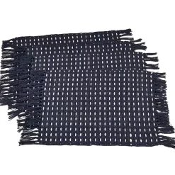 Navy Woven Dashed Placemats, Set of 4