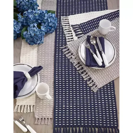 Navy Woven Dashed Placemats, Set of 4
