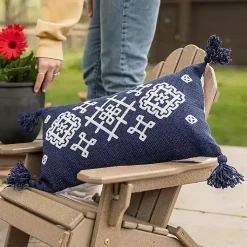 Navy Woven Geo Diamond Indoor/Outdoor Pillow