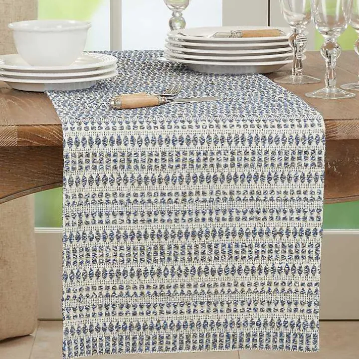 Navy Woven Line Stripe Table Runner