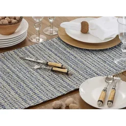 Navy Woven Line Stripe Table Runner