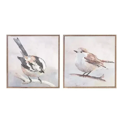 Neutral Birds Framed Canvas Art Prints, Set of 2