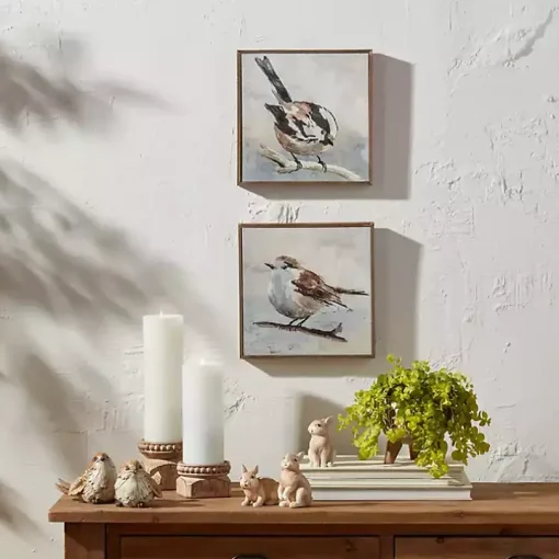 Neutral Birds Framed Canvas Art Prints, Set of 2