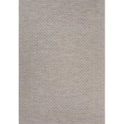 Neutral Bordered Lattice Outdoor Area Rug, 5x7