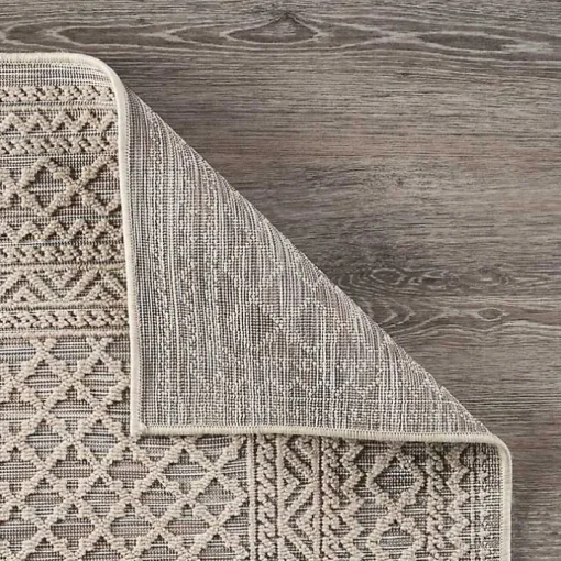 Neutral Bordered Lattice Outdoor Area Rug, 5x7