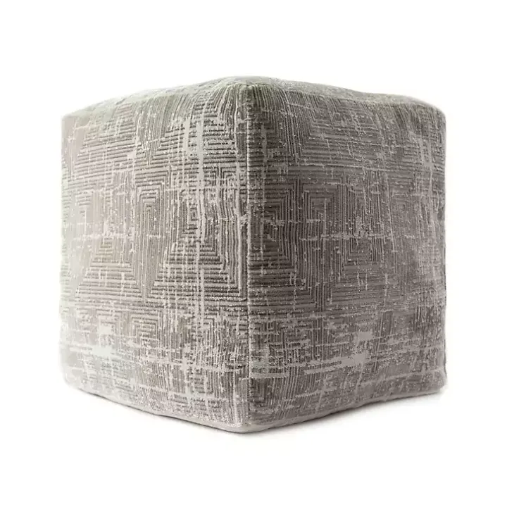 Neutral Distressed Geo Ultra-Soft Pouf