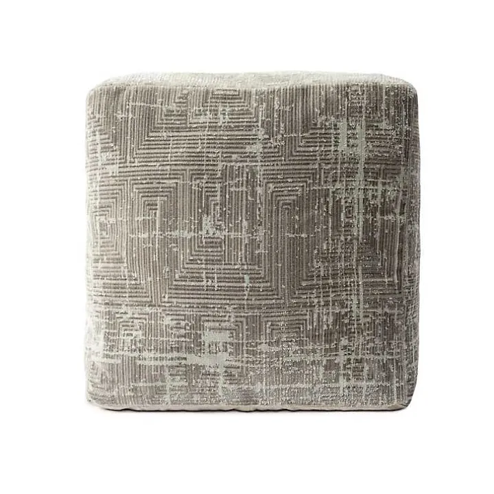 Neutral Distressed Geo Ultra-Soft Pouf