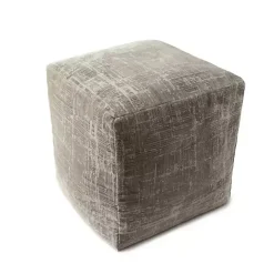 Neutral Distressed Geo Ultra-Soft Pouf