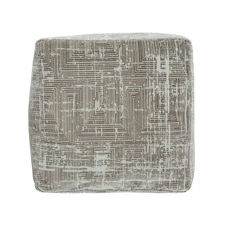 Neutral Distressed Geo Ultra-Soft Pouf