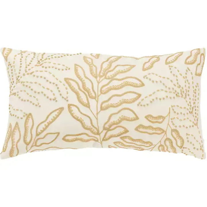 Neutral Embroidered Botanical Lumbar Pillow