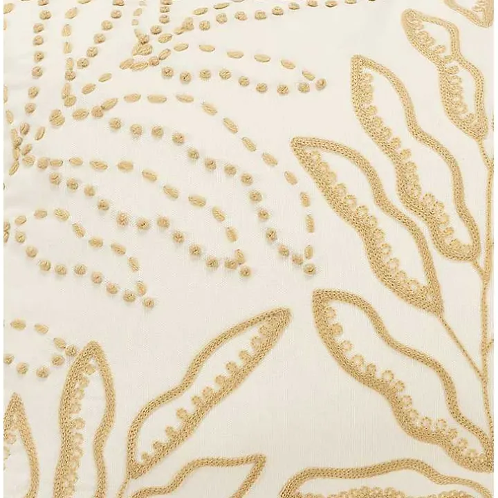 Neutral Embroidered Botanical Lumbar Pillow