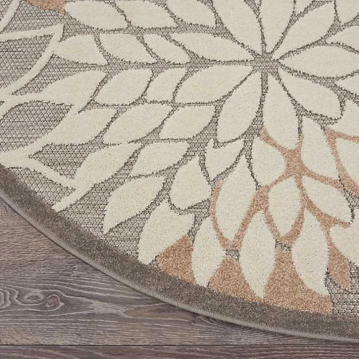 Neutral Floral Burst Outdoor Round Area Rug, 5 ft.