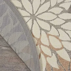 Neutral Floral Burst Outdoor Round Area Rug, 7 ft.