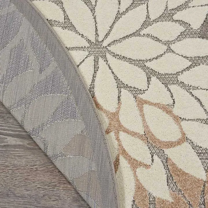 Neutral Floral Burst Outdoor Round Area Rug, 7 ft.