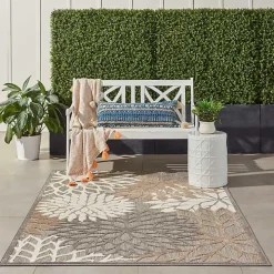 Neutral Floral Burst Outdoor Area Rug, 5x7