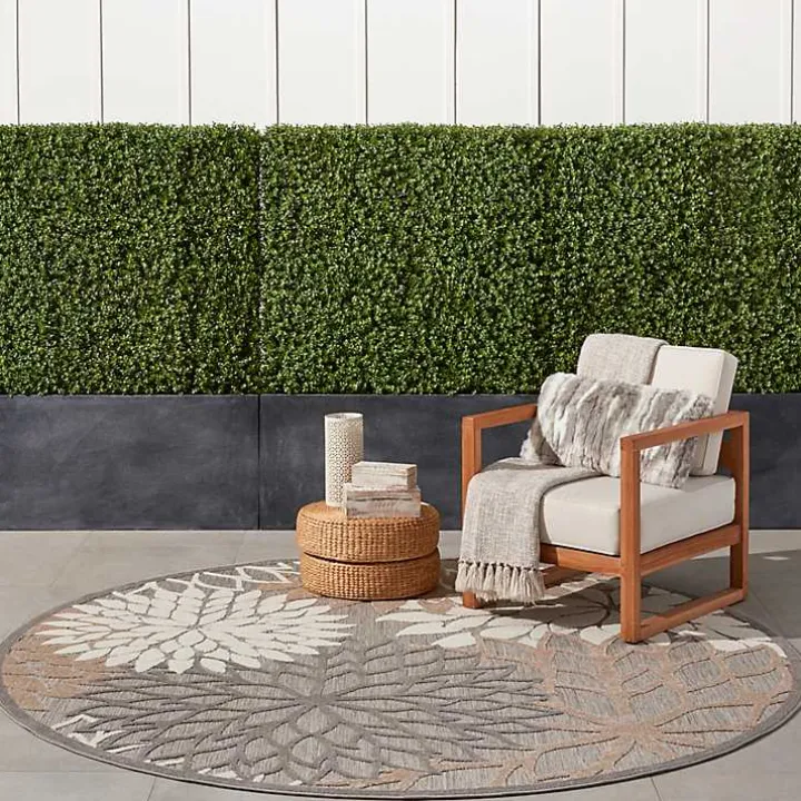 Neutral Floral Burst Outdoor Round Area Rug, 7 ft.