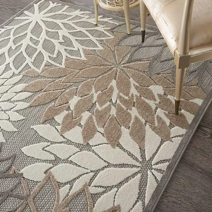 Neutral Floral Burst Outdoor Area Rug, 5x7