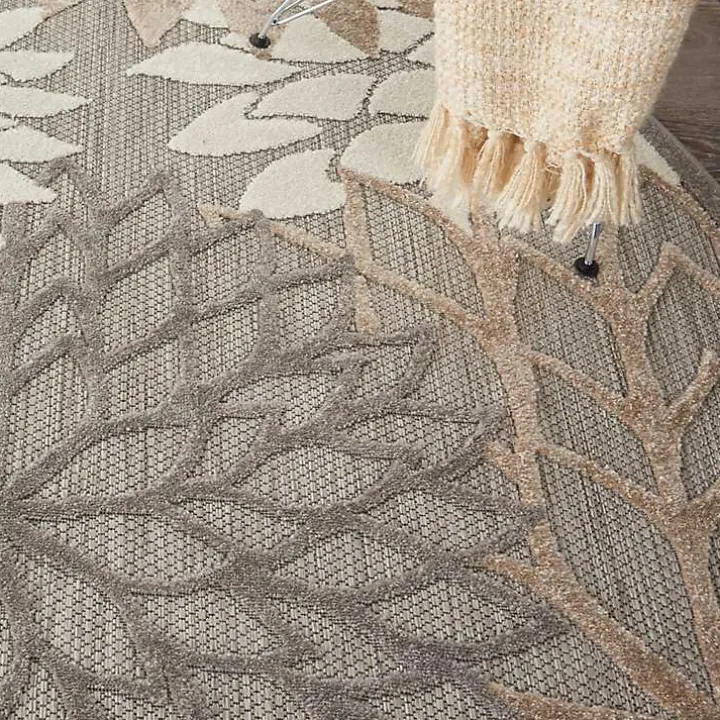 Neutral Floral Burst Outdoor Round Area Rug, 5 ft.