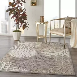 Neutral Floral Burst Outdoor Area Rug, 5x7